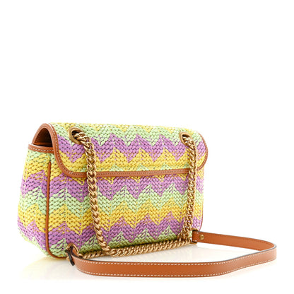 Calfskin Raffia Woven Small GG Marmont Shoulder Bag Multicolor