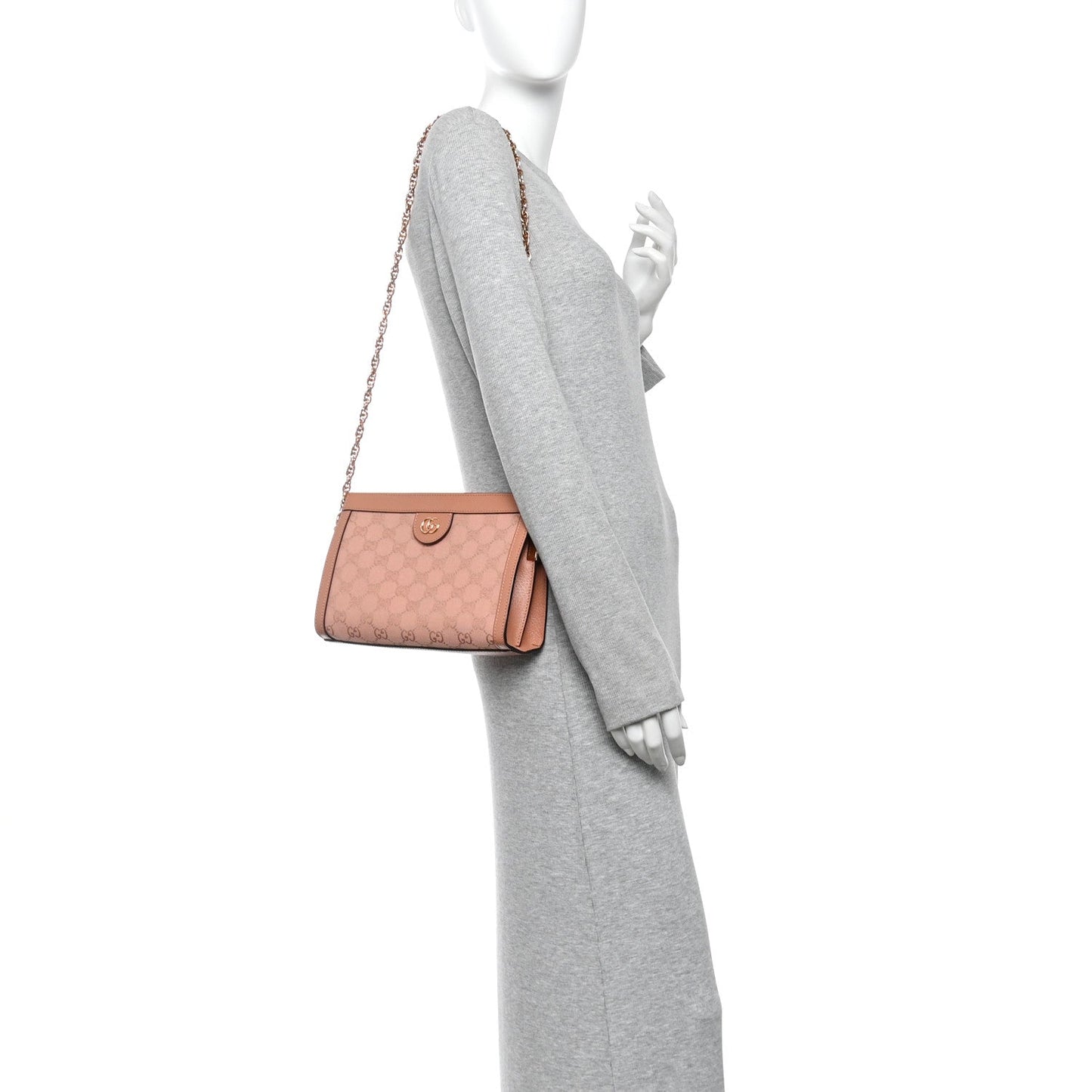 Monogram Textured Dollar Calfskin Small Ophidia Chain Shoulder Bag Cloche Rose Pink