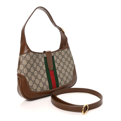 GG Supreme Monogram Azalea Calfskin Web Small Jackie 1961 Hobo Beige Ebony Brown Sugar