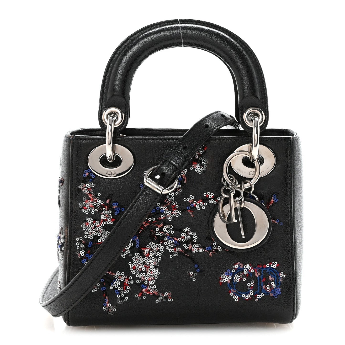 Goatskin Sequin Embroidered Mini Lady Dior Black