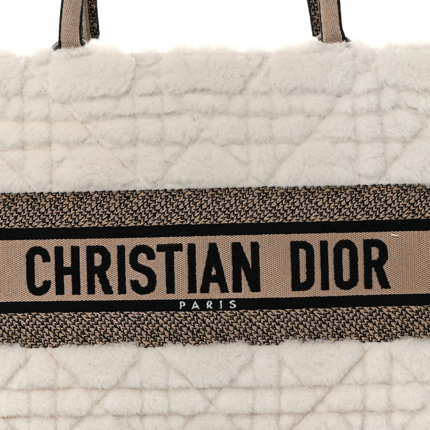 Shearling Cannage Medium Book Tote Ecru Black