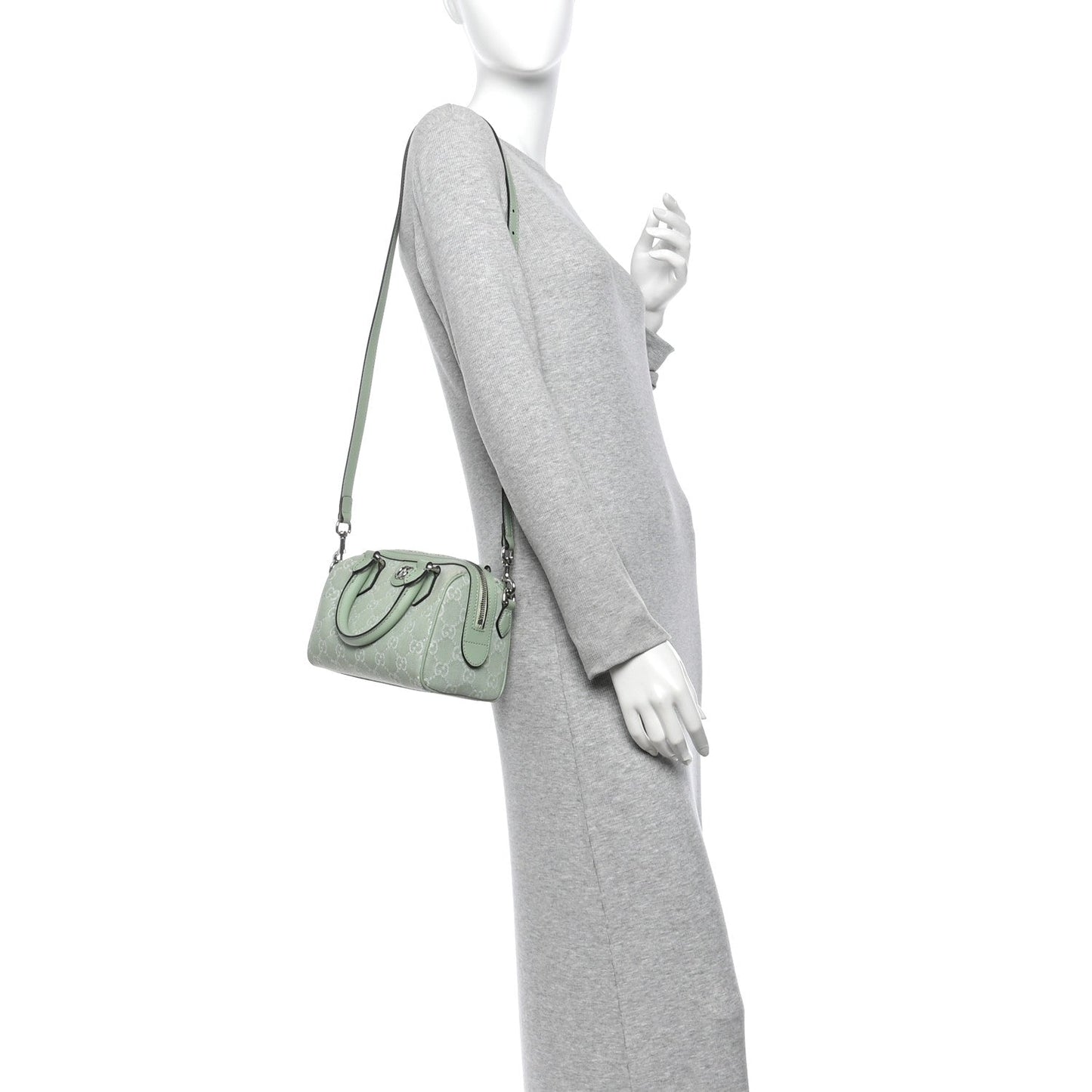 Denim GG Monogram Calfskin Mini Ophidia Top Handle Bag Pale Green