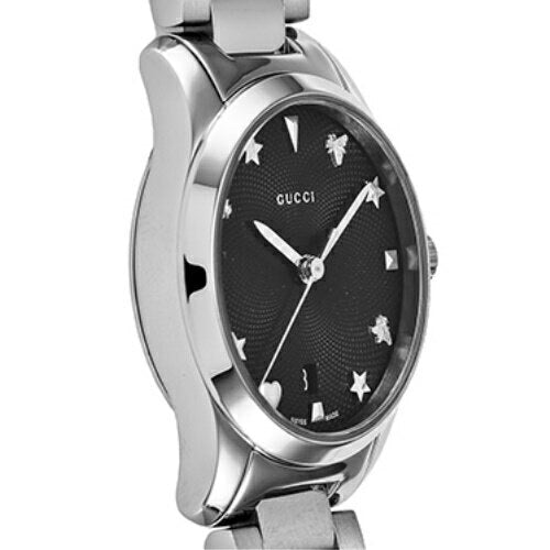 Gucci G Timeless Black Dial Silver Steel Strap Watch For Women - YA126573A