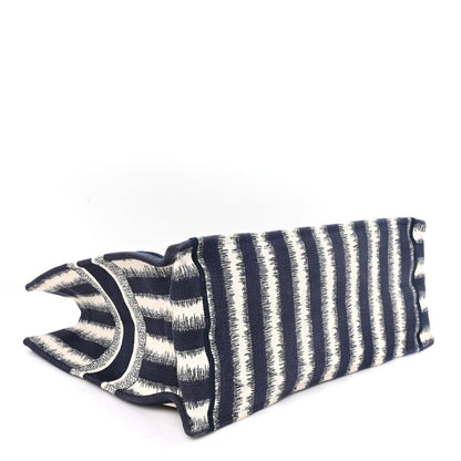 Canvas Embroidered Large Striped Book Tote Navy