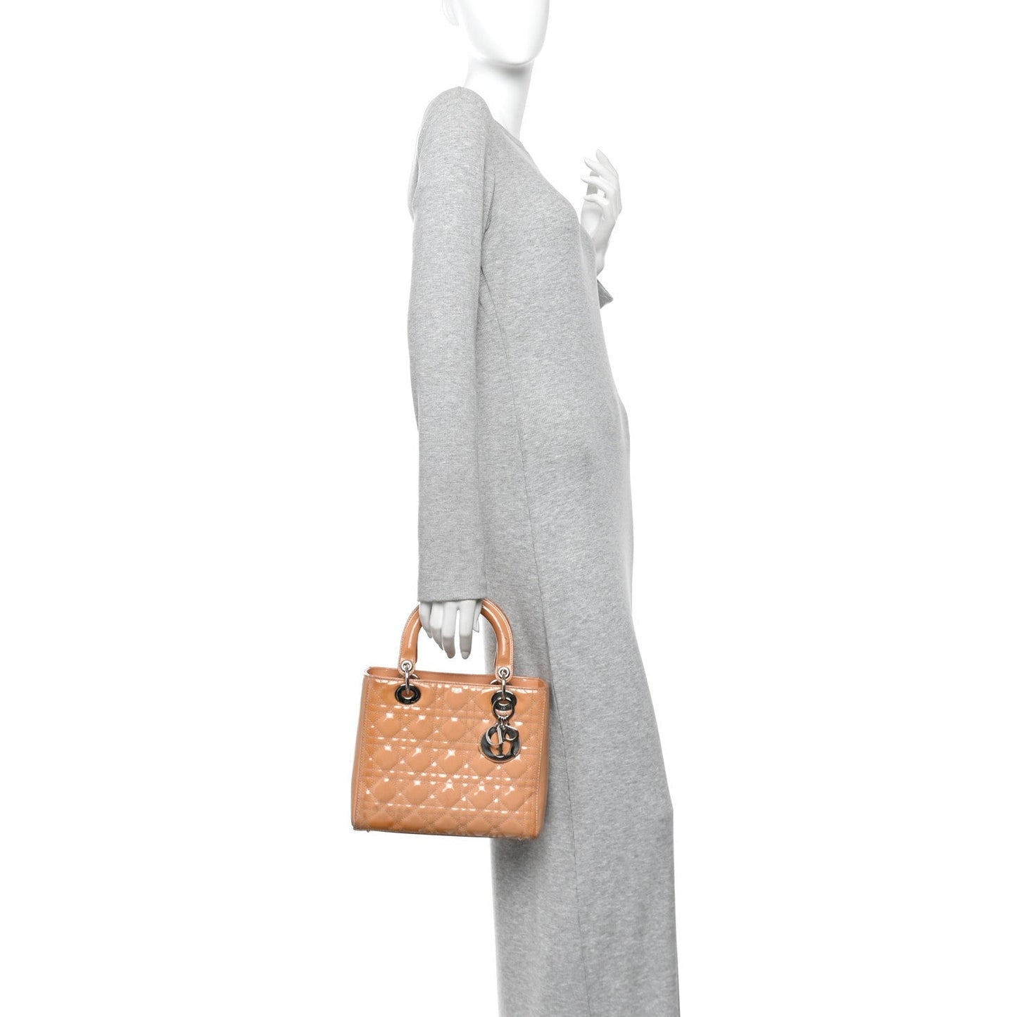 Patent Cannage Medium Lady Dior Dark Beige