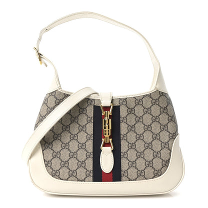 GG Supreme Monogram Azalea Calfskin Web Small Jackie 1961 Hobo Beige Ebony Mystic White