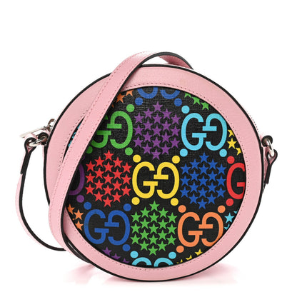 GG Supreme Monogram Psychedelic Round Shoulder Bag Black Multicolor Sugar Pink