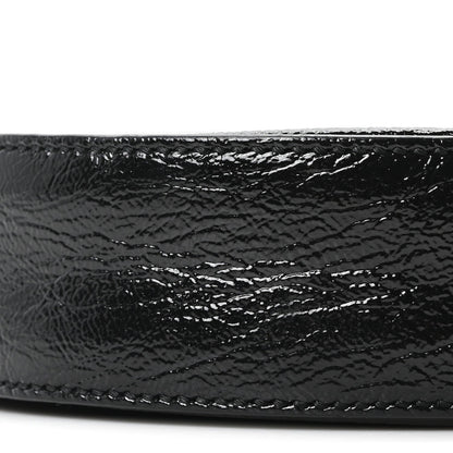 Suede Patent Web Mini Ophidia Round Shoulder Bag Black