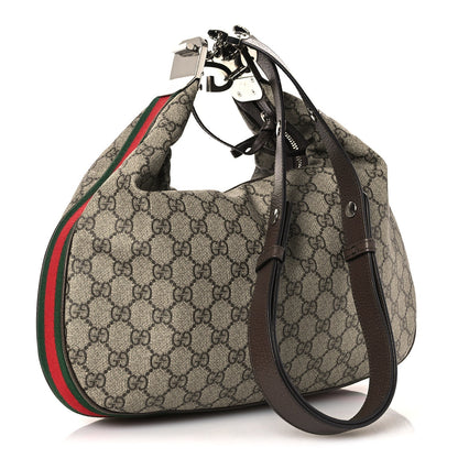 GG Supreme Monogram Textured Calfskin Web Large Attache Shoulder Bag Beige Ebony New Acero