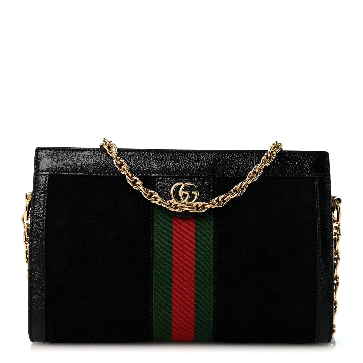 Suede Patent GG Web Small Ophidia Chain Shoulder Bag Black