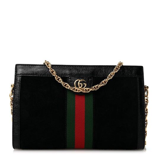 Suede Patent GG Web Small Ophidia Chain Shoulder Bag Black