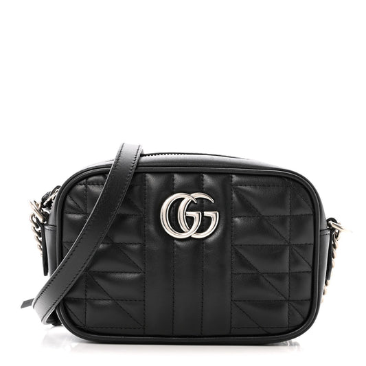 Calfskin Matelasse Aria GG Marmont Chain Shoulder Bag Black