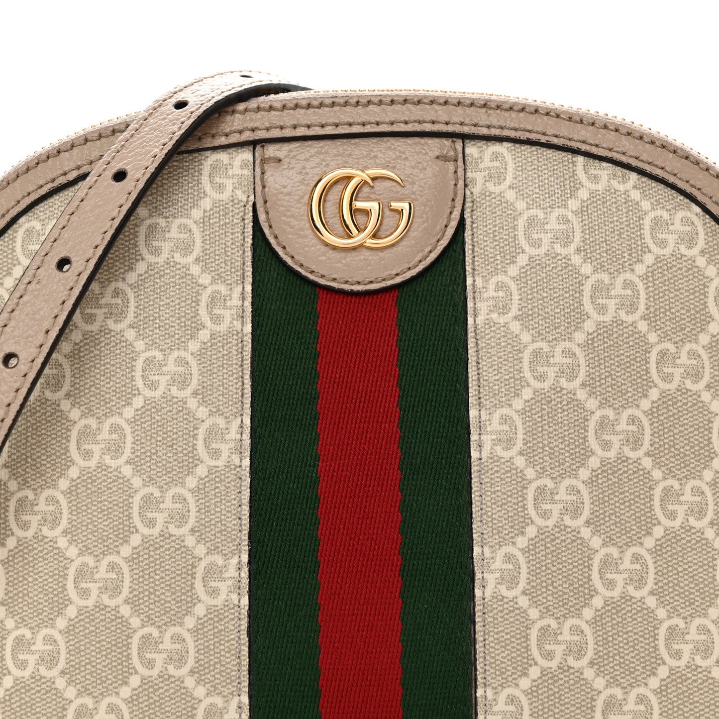 GG Supreme Monogram Textured Dollar Calfskin Web Small Ophidia Dome Shoulder Beige Mystic White Oatmeal