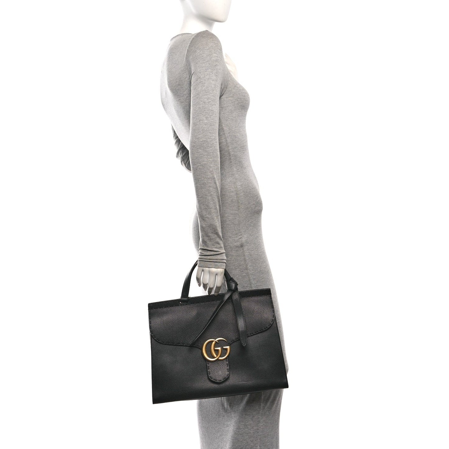 Calfskin Medium GG Marmont Top Handle Bag Black