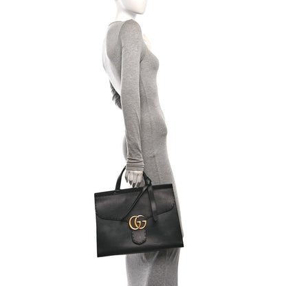 Calfskin Medium GG Marmont Top Handle Bag Black
