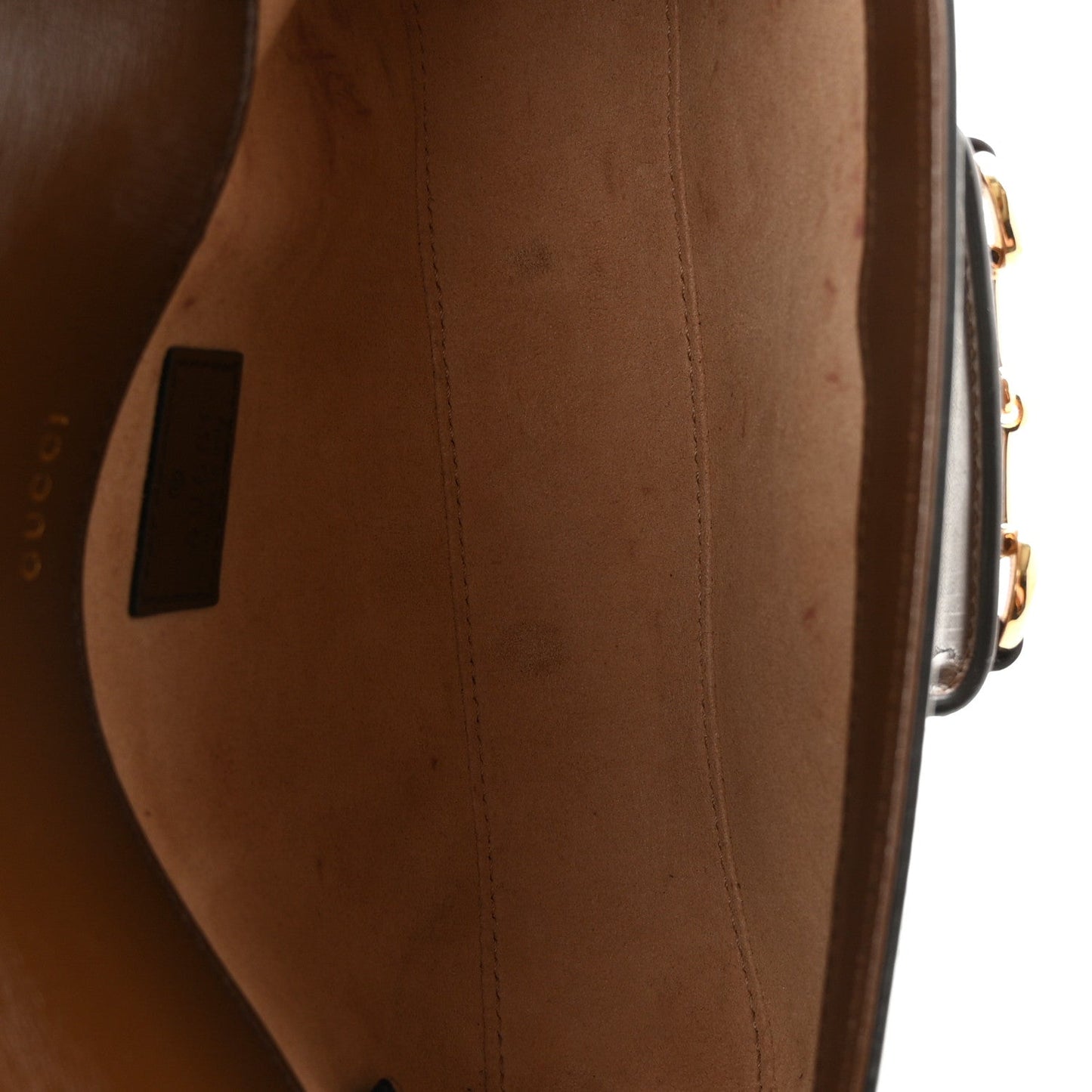 GG Supreme Monogram Small Horsebit 1955 Chain Shoulder Bag Beige Ebony Brown Sugar