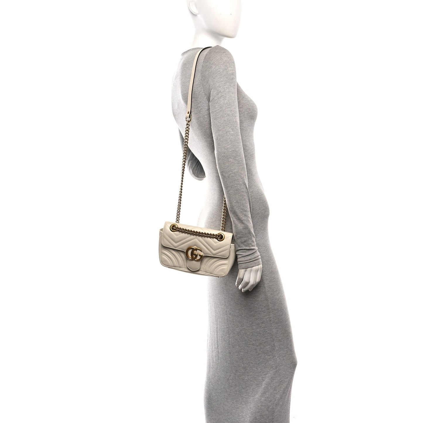 Calfskin Matelasse Mini GG Marmont Shoulder Bag White