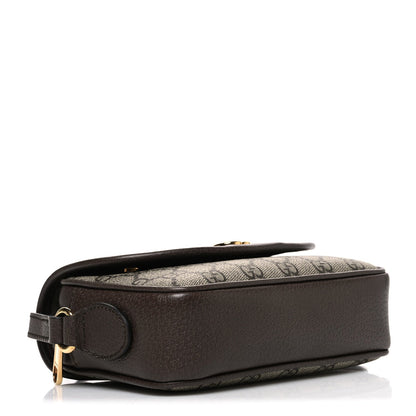GG Supreme Monogram Textured Dollar Calfskin Mini Ophidia Flap Shoulder Bag Beige Ebony New Acero