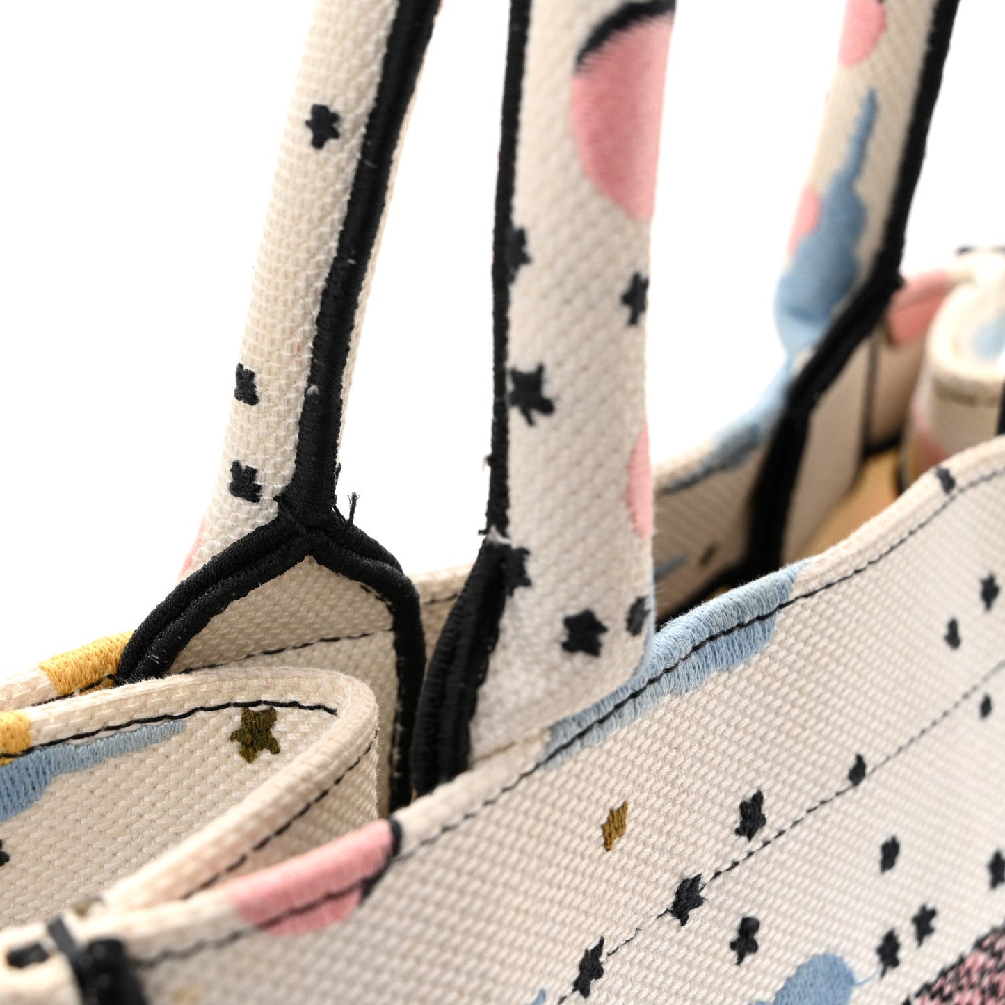Canvas Embroidered Ciel De Reve Small Book Tote Latte Multicolor