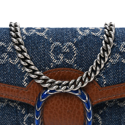 New Denim GG Monogram Dollar Calfskin Enamel Super Mini Dionysus Shoulder Bag Blue Tea Cuir Epilog Electric Blue