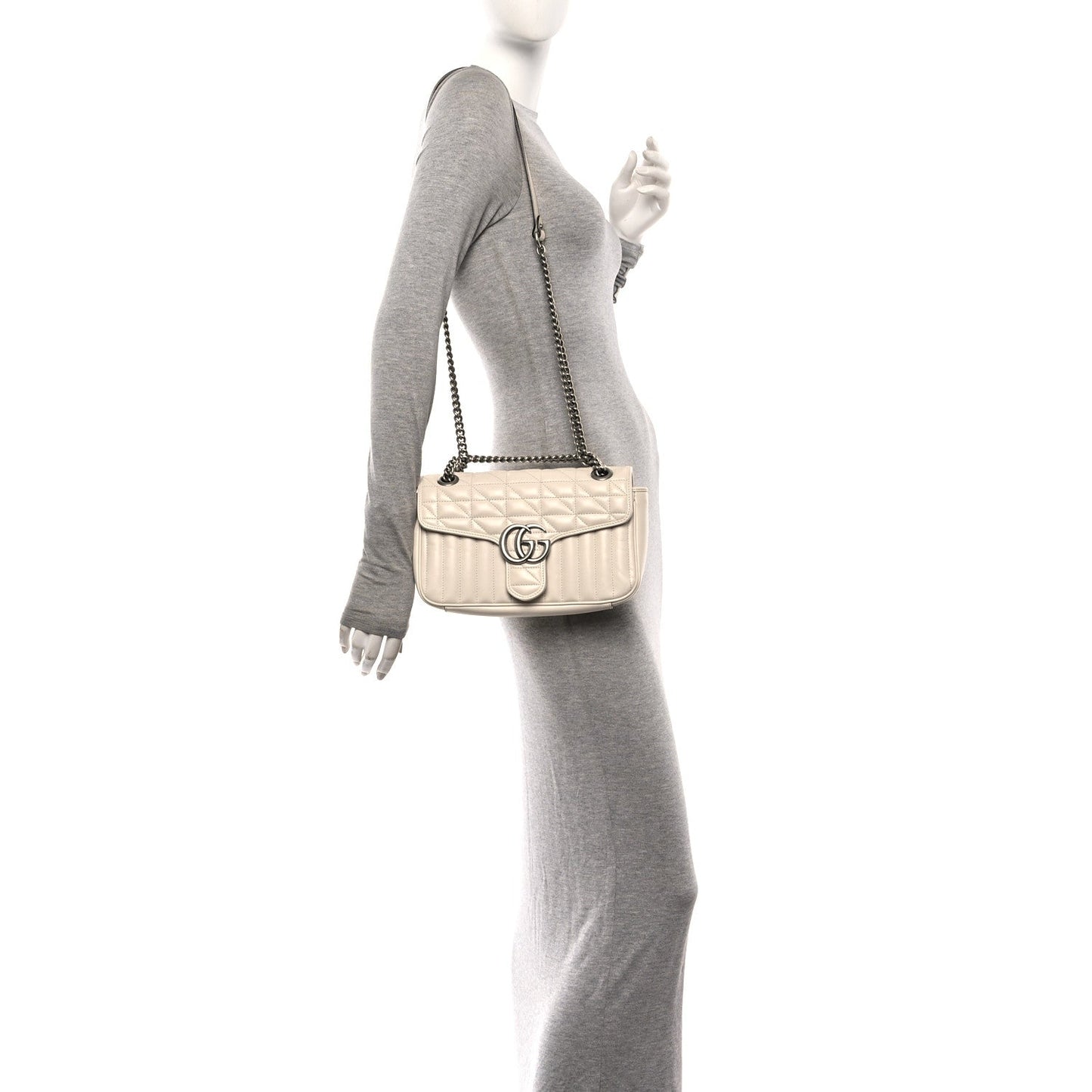 Calfskin Matelasse Aria Small GG Marmont Shoulder Bag Mystic White