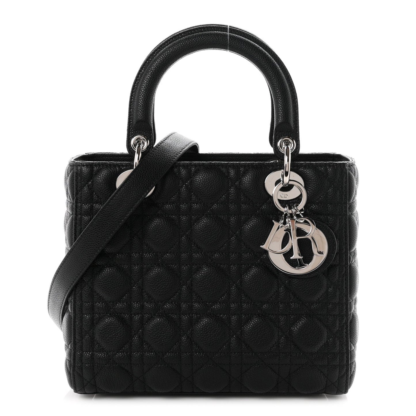 Grained Calfskin Cannage Medium Lady Dior Black