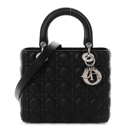 Grained Calfskin Cannage Medium Lady Dior Black