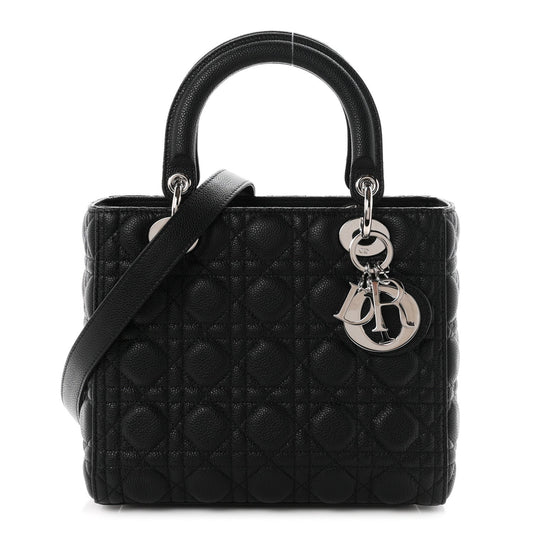 Grained Calfskin Cannage Medium Lady Dior Black