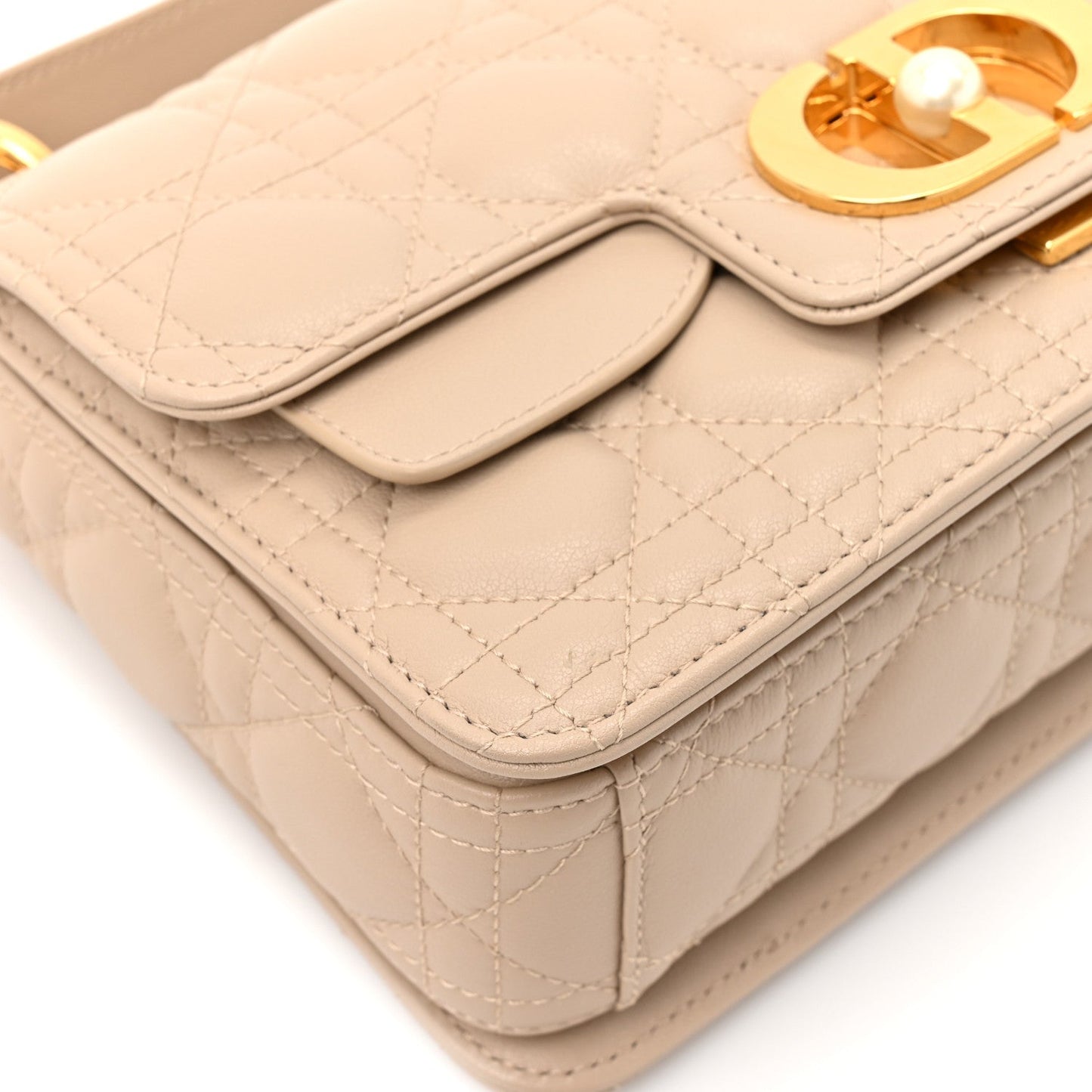 Lambskin Cannage Small Jolie Top Handle Bag Powder Beige Latte