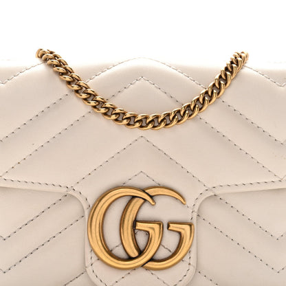 Calfskin Matelasse Super Mini GG Marmont Shoulder Bag White