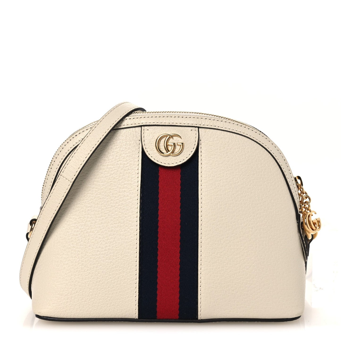 Textured Dollar Calfskin Web Small Ophidia Dome Shoulder Bag Mystic White