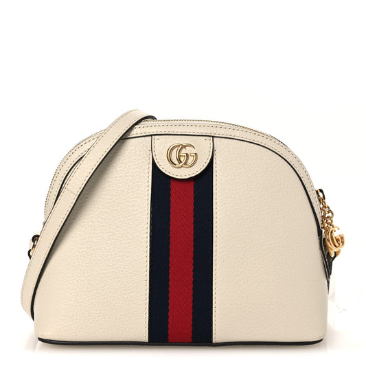 Textured Dollar Calfskin Web Small Ophidia Dome Shoulder Bag Mystic White