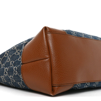 New Denim GG Monogram Medium Ophidia Shopping Tote Blue Tea Cuir