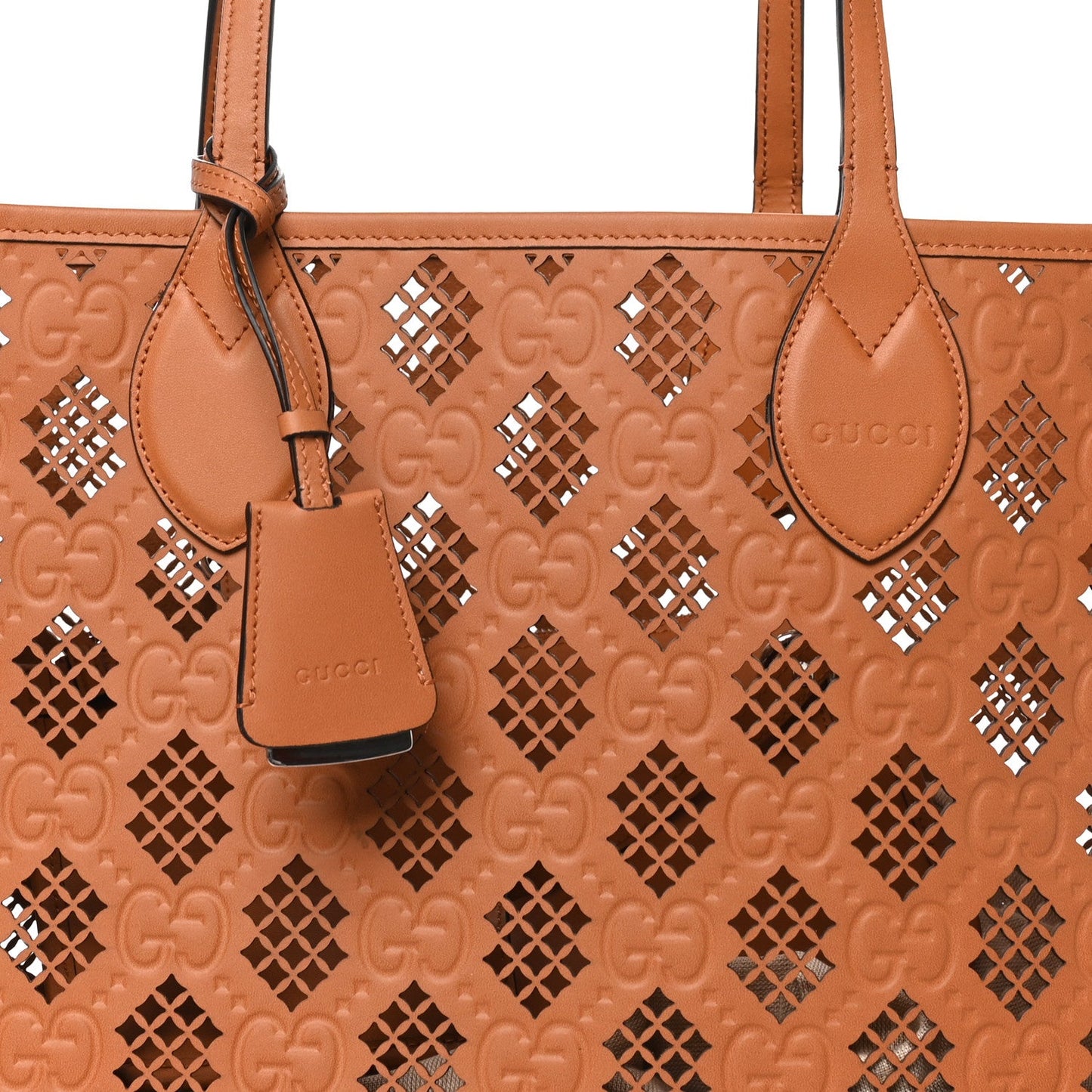 Calfskin GG Monogram Diamond Cut Medium Ophidia Tote Bag Brown
