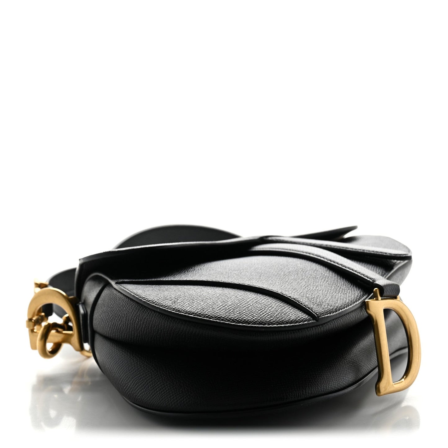 Grained Calfskin Saddle Bag With Strap Black