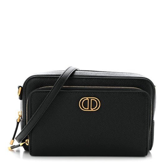 Grained Calfskin Caro Double Pouch Black