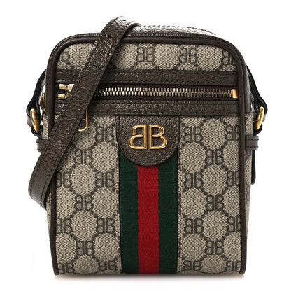 X BALENCIAGA BB Supreme Monogram Web Mini Ophidia Messenger Beige New Acero