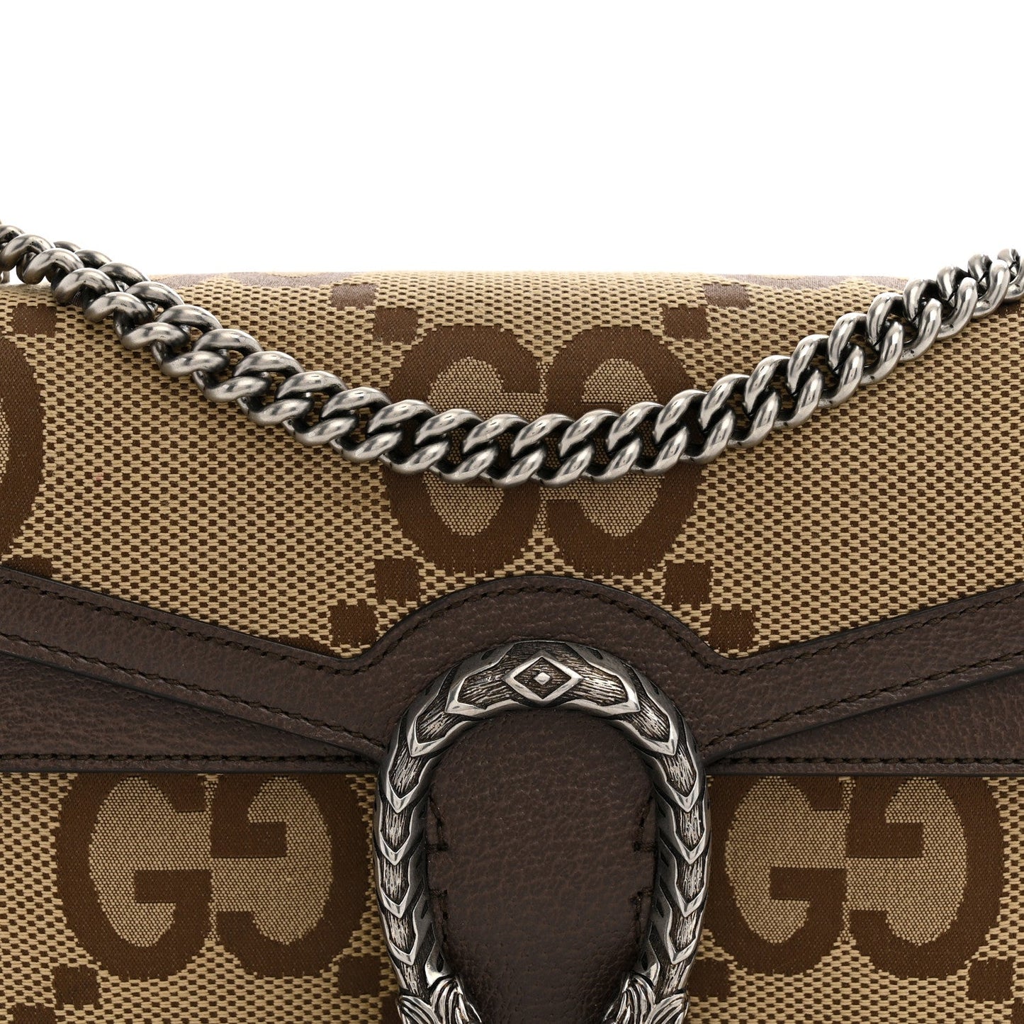 Monogram Jumbo GG Textured Dollar Calfskin Small Dionysus Shoulder Bag Camel Ebony New Acero