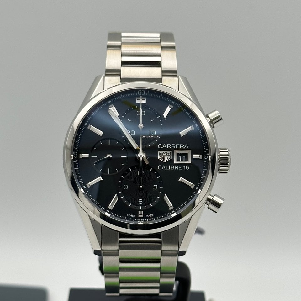Tag Heuer Carrera Automatic Chronograph Black Dial Silver Steel Strap Watch for Men - CBK2110.BA0715