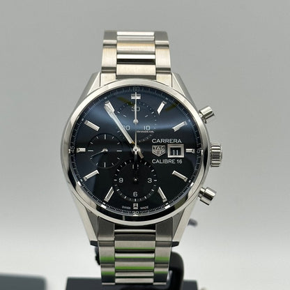 Tag Heuer Carrera Automatic Chronograph Black Dial Silver Steel Strap Watch for Men - CBK2110.BA0715