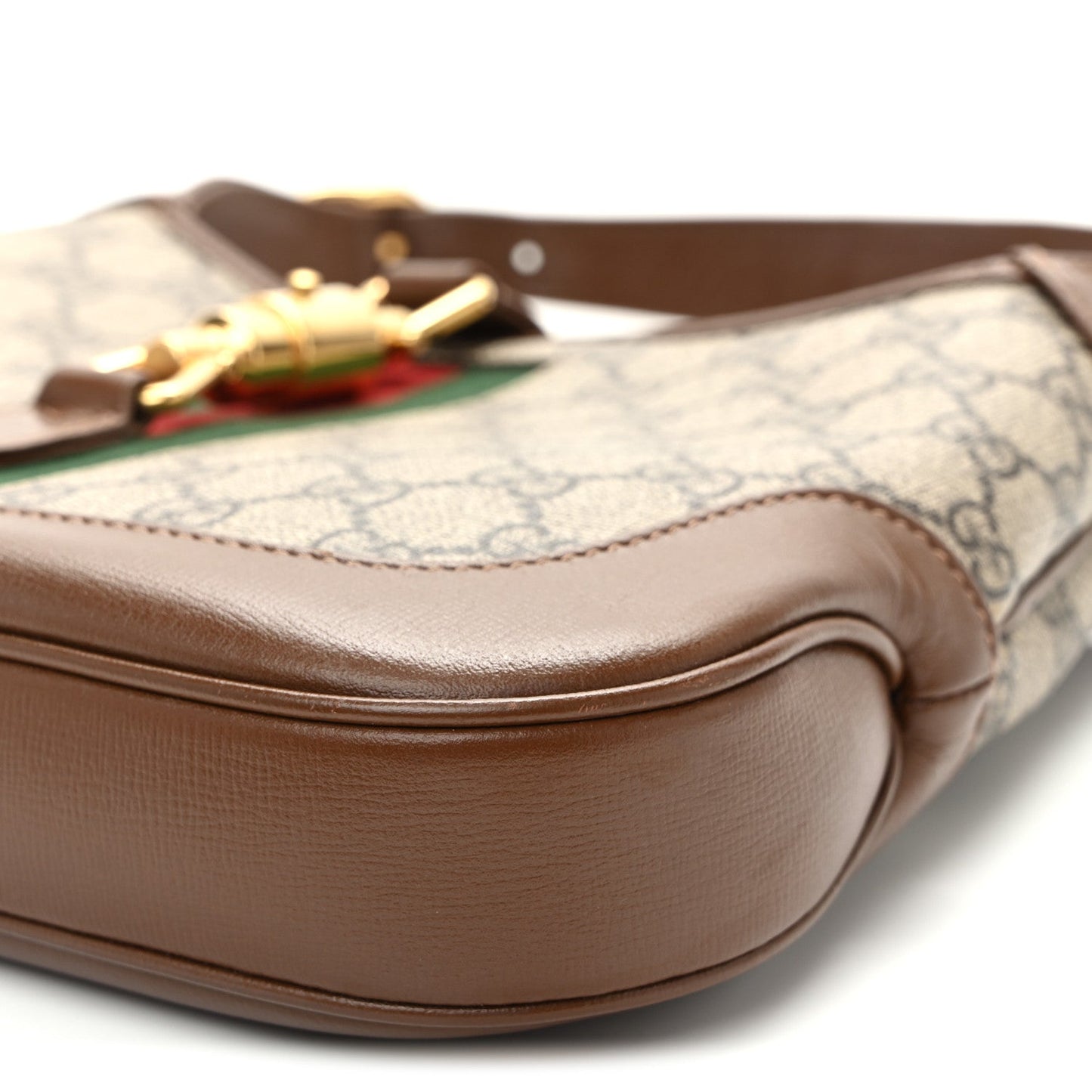 GG Supreme Monogram Azalea Calfskin Web Small Jackie 1961 Hobo Beige Ebony Brown Sugar