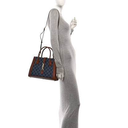 New Denim GG Monogram Dollar Calfskin Medium Jackie 1961 Tote Blue Tea Cuir Epilog