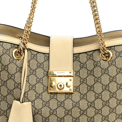 GG Supreme Monogram Medium Padlock Tote White