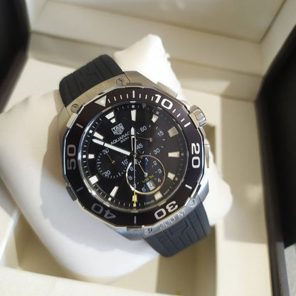 Tag Heuer Carrera Aquaracer Quartz Chronograph Black Dial Black Rubber Strap Watch for Men - CAY111A.FT6041