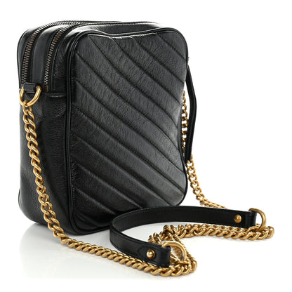 Azalea Calfskin Matelasse Diagonal Tall GG Marmont Crossbody Bag Black
