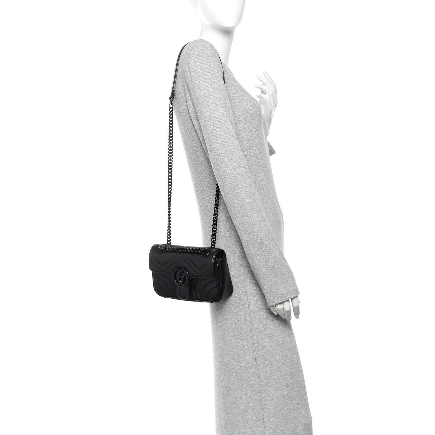 Calfskin Matelasse Monochrome Mini GG Marmont Shoulder Bag Black