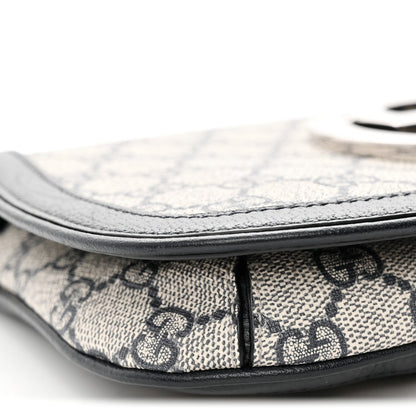 GG Supreme Monogram Textured Dollar Calfskin Blondie Chain Shoulder Flap Bag Beige Blue