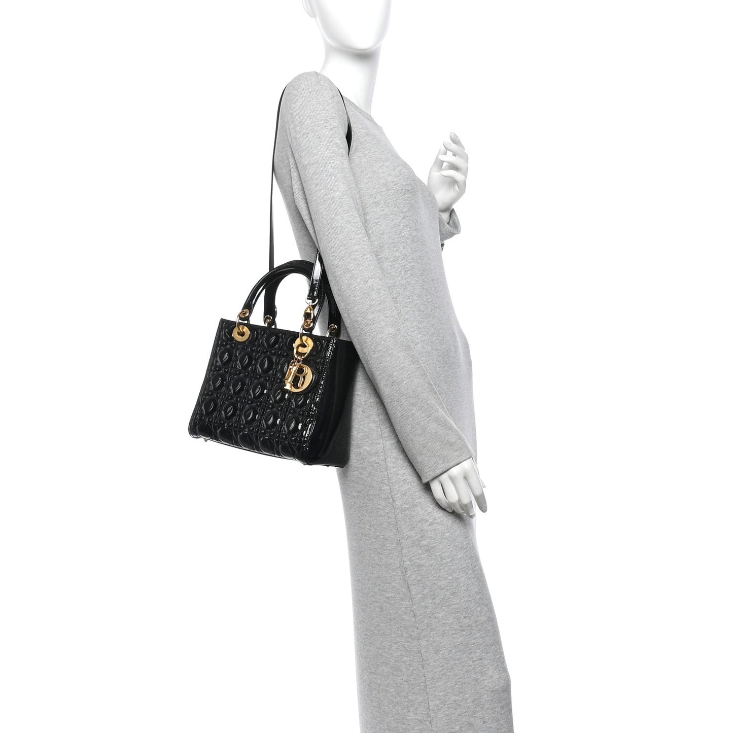 Patent Cannage Medium Lady Dior Black