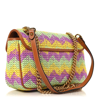 Calfskin Raffia Woven Small GG Marmont Shoulder Bag Multicolor