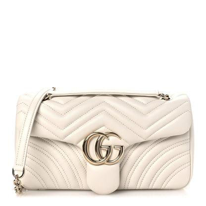 Lambskin Matelasse Medium GG Marmont Shoulder Bag White